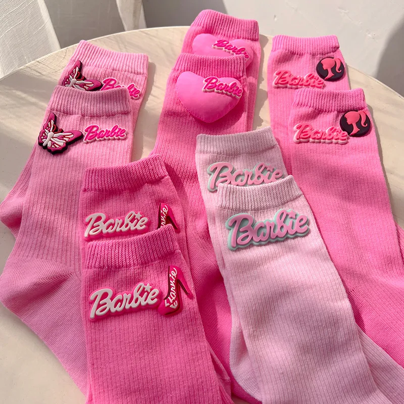 Pink Barbie-Style 3D Puff Heart Knitted Socks – Cute Mid-Calf Crew Socks with Dopamine Colors, Fall Winter Trendy Instagram Socks for Women, Soft Colorful Winter Socks